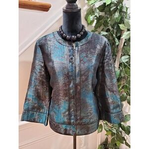 Simonton Women Multicolor Rayon Long Sleeve Full Zip Front Casual Jacket Size L